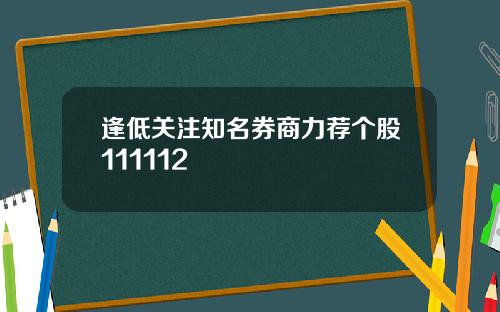逢低关注知名券商力荐个股111112