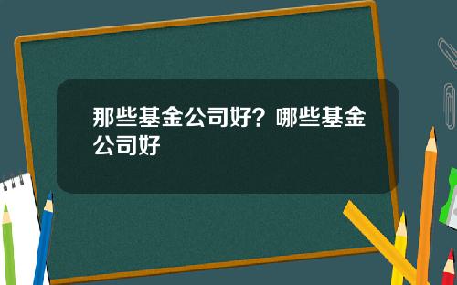 那些基金公司好？哪些基金公司好