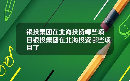 银投集团在北海投资哪些项目银投集团在北海投资哪些项目了