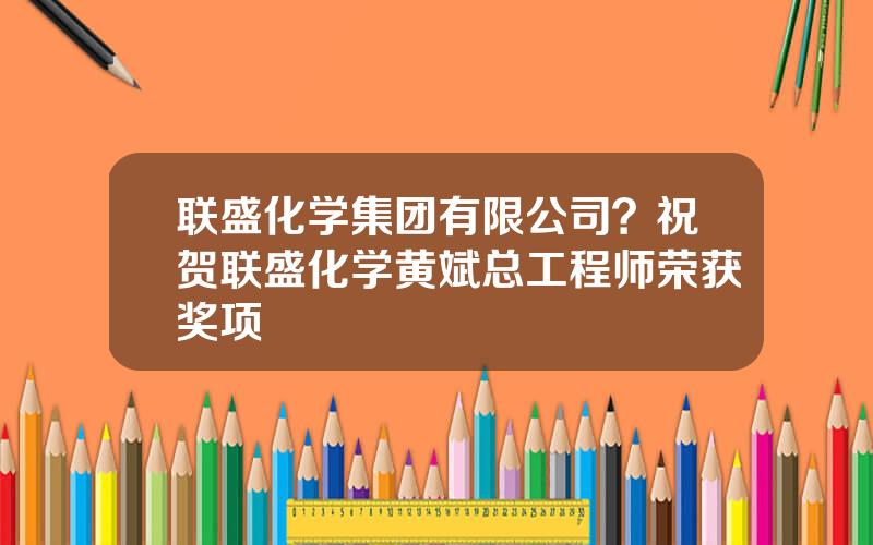 联盛化学集团有限公司？祝贺联盛化学黄斌总工程师荣获奖项